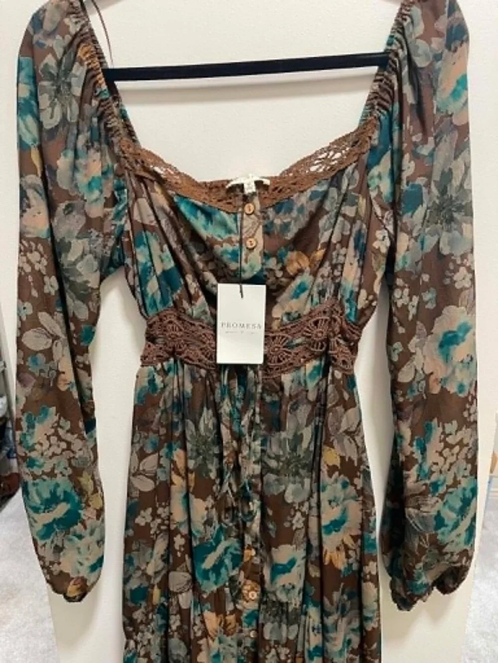 NWT Promesa Misty Meadow Floral Maxi Prairie Dress Sz M - Picture 3 of 10